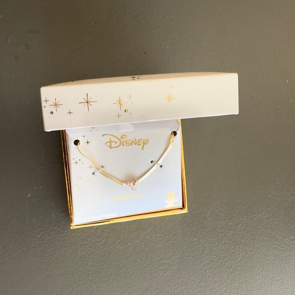 Disney Bowtiful Minnie Mouse Necklace Fine Silver Plated Bow Gold Tone - Picture 3 of 9
